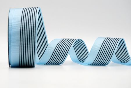 Голубая прямая линейная атласная лента с дизайном_K1756-291C